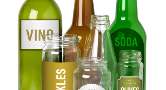 Glass bottles prepared for recycling